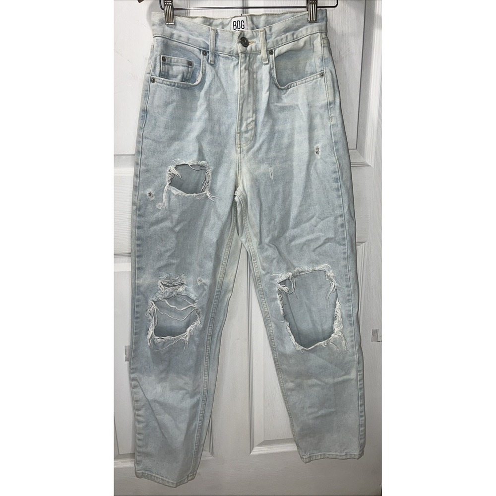 BDG Jeans Womens 26 Blue High Rise Baggy Distressed‎ Ripped Cotton Denim Light